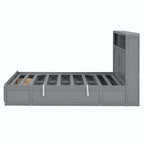 Lit plateforme queen gris/blanc avec tête de lit et rangement LED, 2 personnes