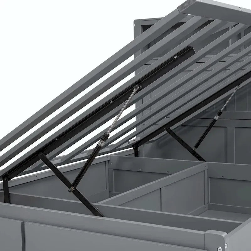 Lit plateforme queen gris/blanc avec tête de lit et rangement LED, 2 personnes