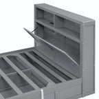 Lit plateforme queen gris/blanc avec tête de lit et rangement LED, 2 personnes