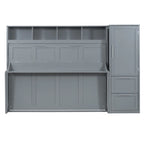 Lit mural escamotable Queen gris/blanc avec placard et 2 tiroirs, 1 personne