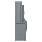Lit mural escamotable Queen gris/blanc avec placard et 2 tiroirs, 1 personne