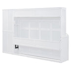 Lit mural escamotable Queen gris/blanc avec placard et 2 tiroirs, 1 personne