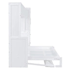 Lit mural escamotable Queen gris/blanc avec placard et 2 tiroirs, 1 personne