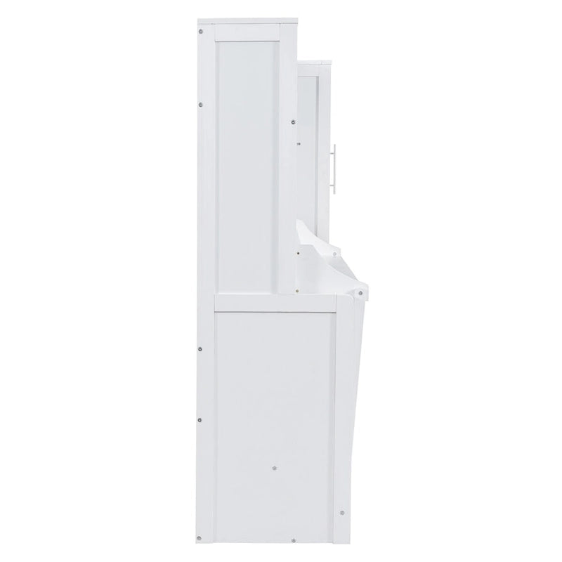 Lit mural escamotable Queen gris/blanc avec placard et 2 tiroirs, 1 personne
