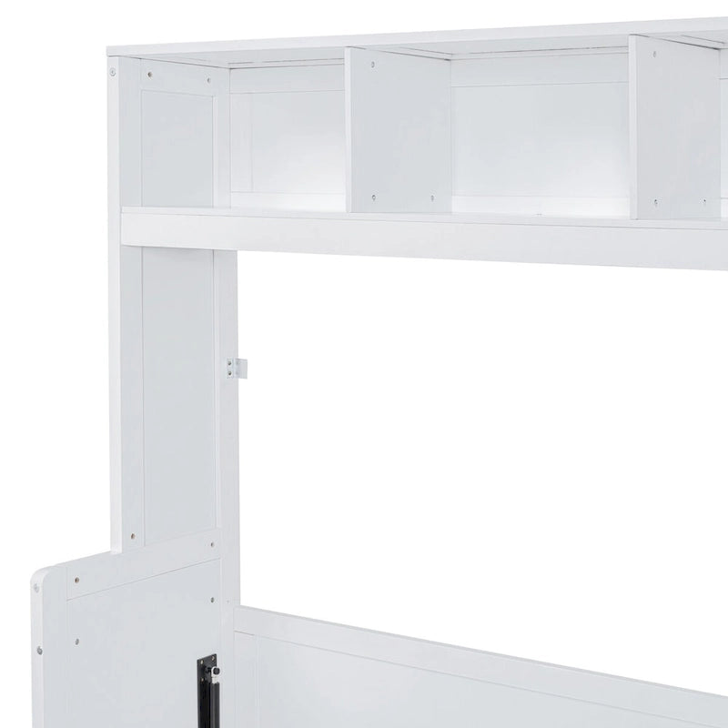 Lit mural escamotable Queen gris/blanc avec placard et 2 tiroirs, 1 personne