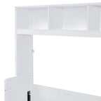 Lit mural escamotable Queen gris/blanc avec placard et 2 tiroirs, 1 personne