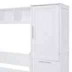 Lit mural escamotable Queen gris/blanc avec placard et 2 tiroirs, 1 personne
