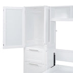 Lit mural escamotable Queen gris/blanc avec placard et 2 tiroirs, 1 personne