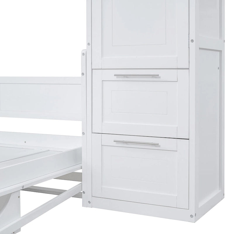 Lit mural escamotable Queen gris/blanc avec placard et 2 tiroirs, 1 personne