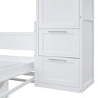 Lit mural escamotable Queen gris/blanc avec placard et 2 tiroirs, 1 personne