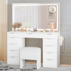 Coiffeuse avec miroir LED, 11 tiroirs – Blanc/Noir, 1 personne
