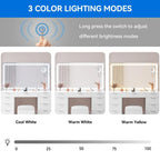 Coiffeuse avec miroir LED, 11 tiroirs – Blanc/Noir, 1 personne