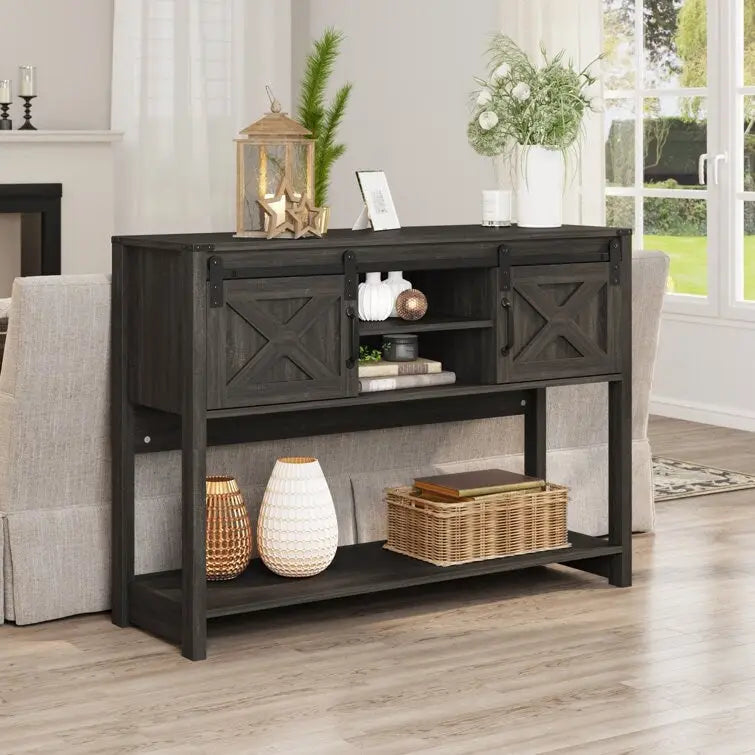 Table console 46" avec portes coulissantes façon grange – Vert / Ivoire / Blanc / Gris