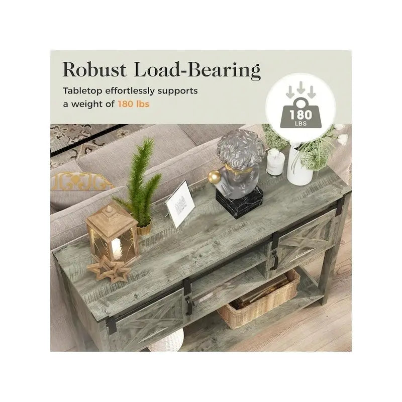 Table console 46" avec portes coulissantes façon grange – Vert / Ivoire / Blanc / Gris