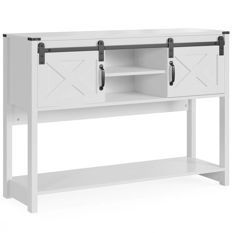 Table console 46" avec portes coulissantes façon grange – Vert / Ivoire / Blanc / Gris