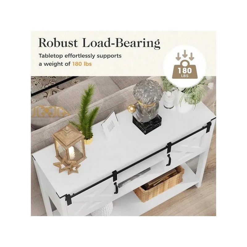 Table console 46" avec portes coulissantes façon grange – Vert / Ivoire / Blanc / Gris
