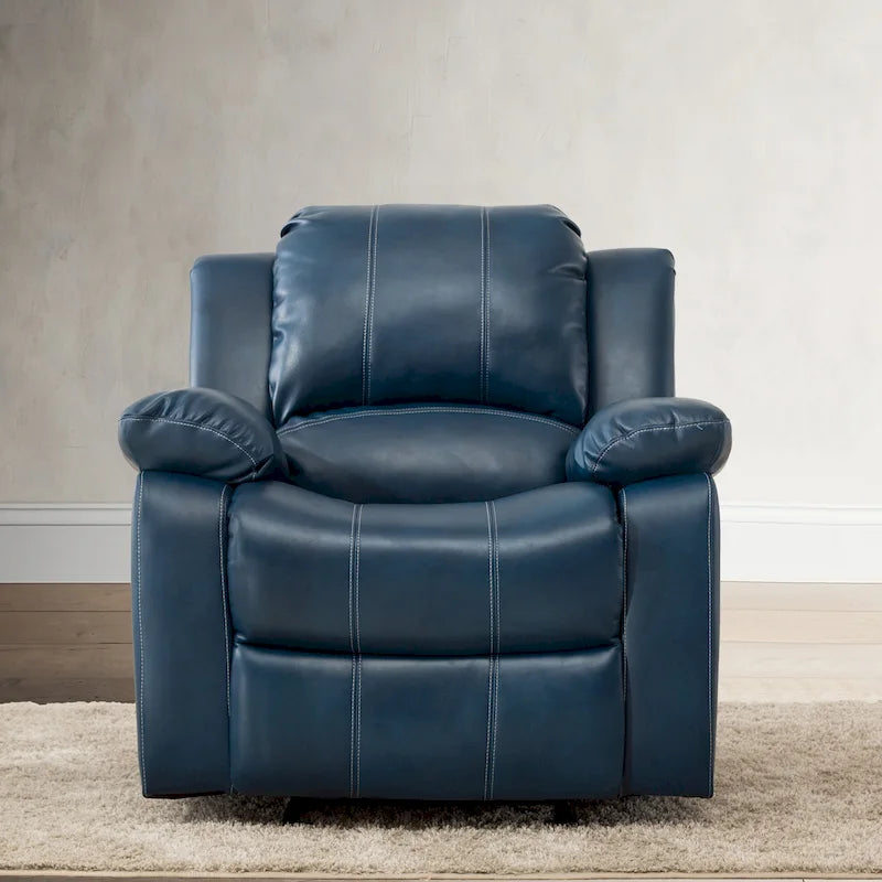 Fauteuil inclinable planeur – Gel cuir, Siège individuel (Marron / Ivoire / Bleu marine)