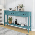 Console de 60 po avec 4 tiroirs et tablette, bleu/blanc