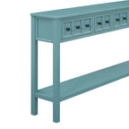 Console de 60 po avec 4 tiroirs et tablette, bleu/blanc