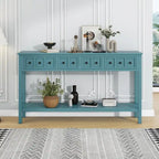 Console de 60 po avec 4 tiroirs et tablette, bleu/blanc