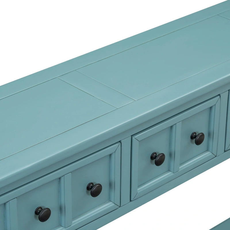 Console de 60 po avec 4 tiroirs et tablette, bleu/blanc