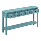 Console de 60 po avec 4 tiroirs et tablette, bleu/blanc