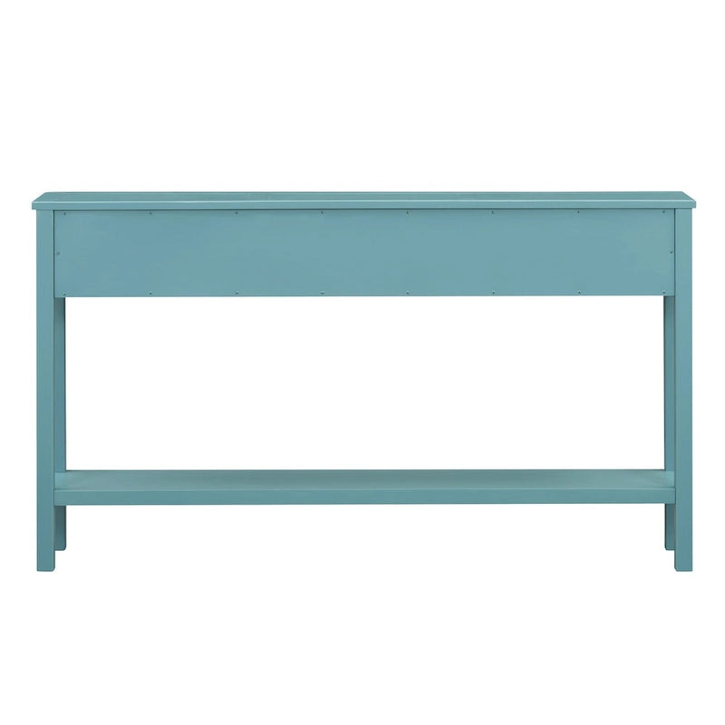 Console de 60 po avec 4 tiroirs et tablette, bleu/blanc
