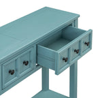 Console de 60 po avec 4 tiroirs et tablette, bleu/blanc