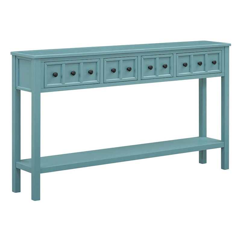 Console de 60 po avec 4 tiroirs et tablette, bleu/blanc