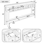 Console de 60 po avec 4 tiroirs et tablette, bleu/blanc