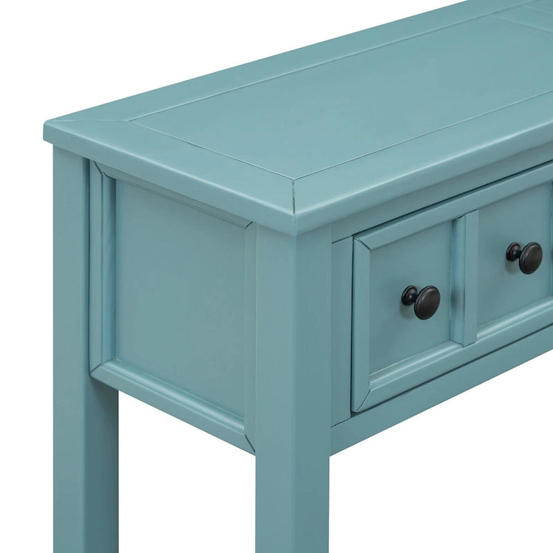 Console de 60 po avec 4 tiroirs et tablette, bleu/blanc