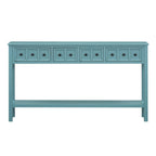 Console de 60 po avec 4 tiroirs et tablette, bleu/blanc