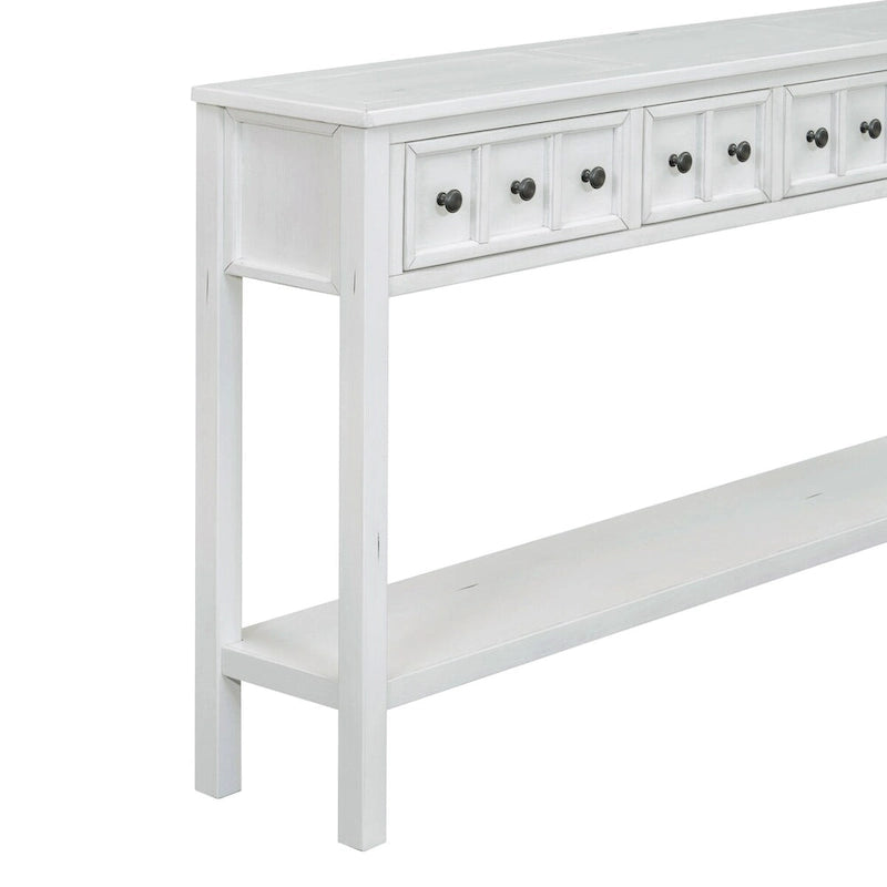 Console de 60 po avec 4 tiroirs et tablette, bleu/blanc