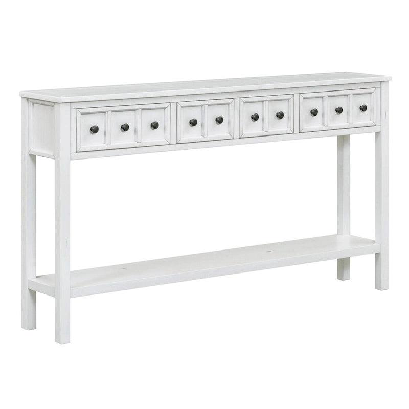 Console de 60 po avec 4 tiroirs et tablette, bleu/blanc