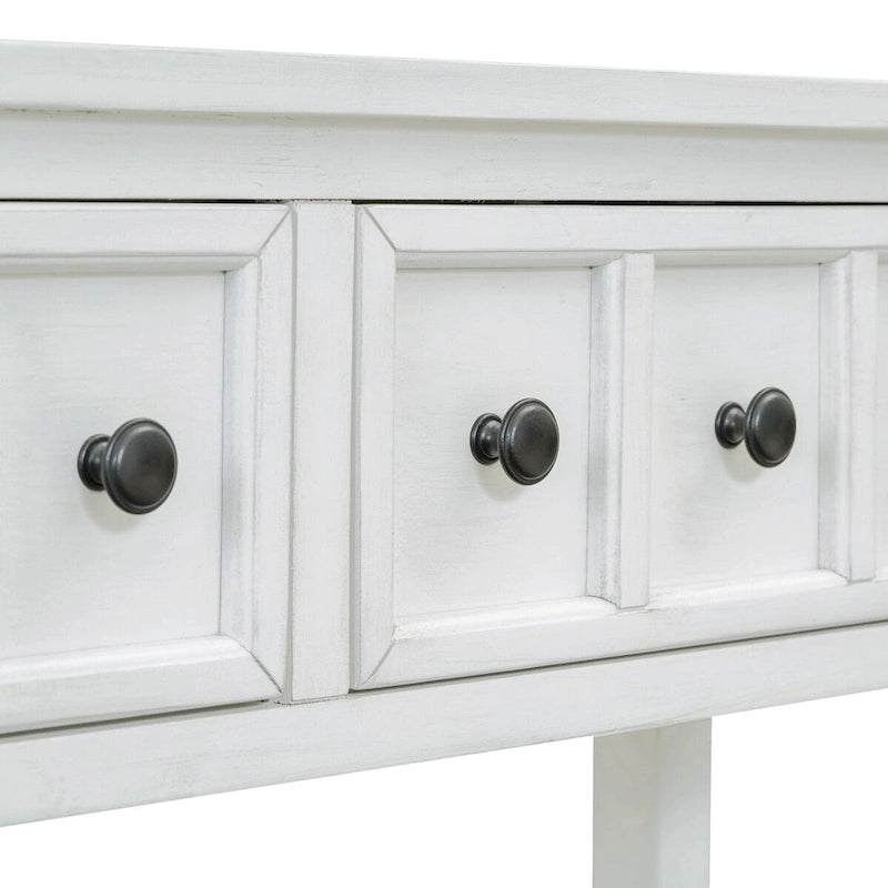 Console de 60 po avec 4 tiroirs et tablette, bleu/blanc