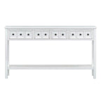 Console de 60 po avec 4 tiroirs et tablette, bleu/blanc