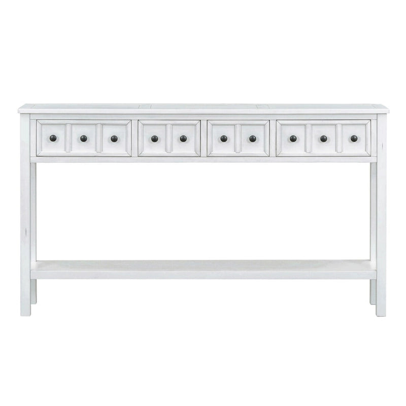 Console de 60 po avec 4 tiroirs et tablette, bleu/blanc