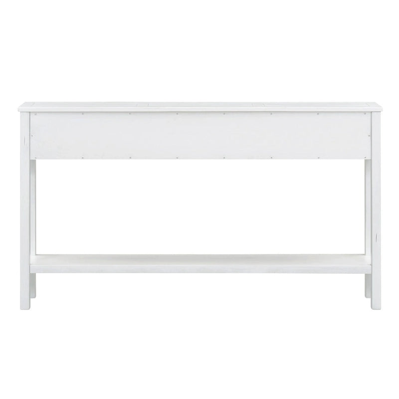 Console de 60 po avec 4 tiroirs et tablette, bleu/blanc