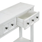Console de 60 po avec 4 tiroirs et tablette, bleu/blanc
