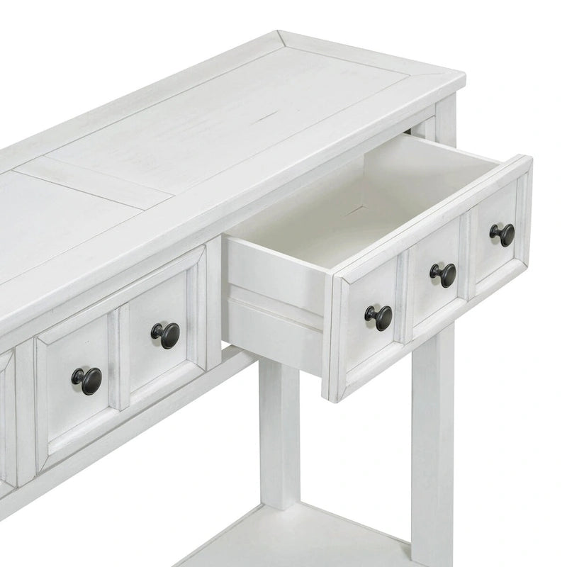 Console de 60 po avec 4 tiroirs et tablette, bleu/blanc