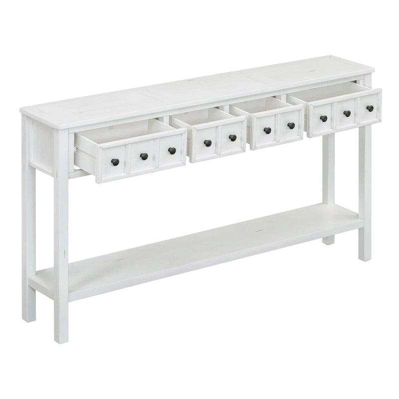 Console de 60 po avec 4 tiroirs et tablette, bleu/blanc