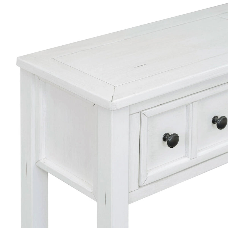 Console de 60 po avec 4 tiroirs et tablette, bleu/blanc