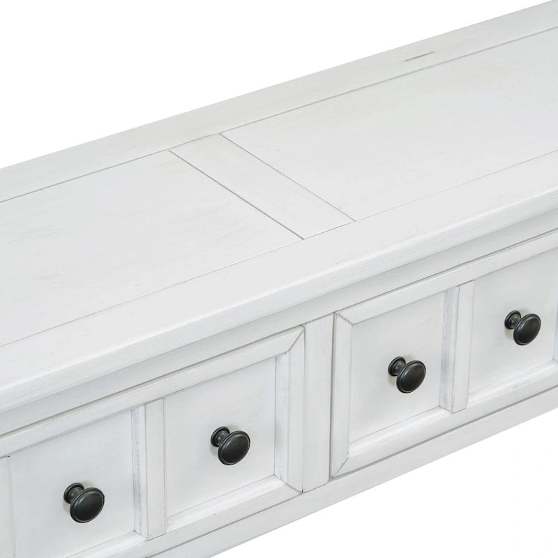 Console de 60 po avec 4 tiroirs et tablette, bleu/blanc