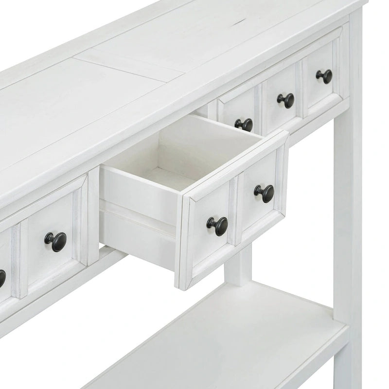 Console de 60 po avec 4 tiroirs et tablette, bleu/blanc
