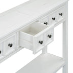 Console de 60 po avec 4 tiroirs et tablette, bleu/blanc