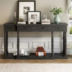 Console 4 tiroirs avec étagère inférieure | Noir vieilli / Bleu marine / Blanc vieilli