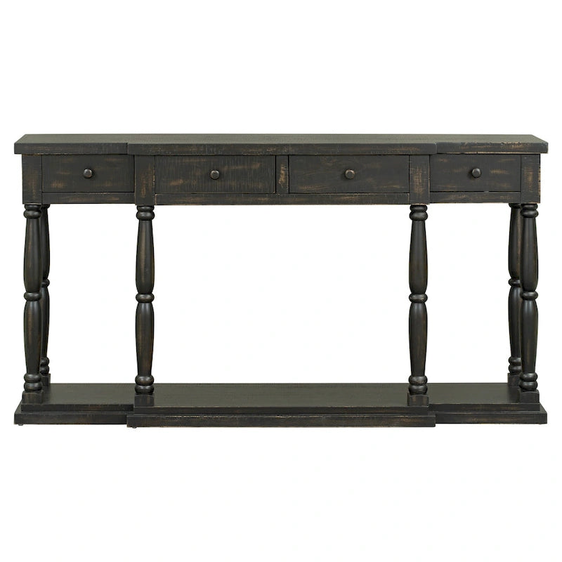 Console 4 tiroirs avec étagère inférieure | Noir vieilli / Bleu marine / Blanc vieilli