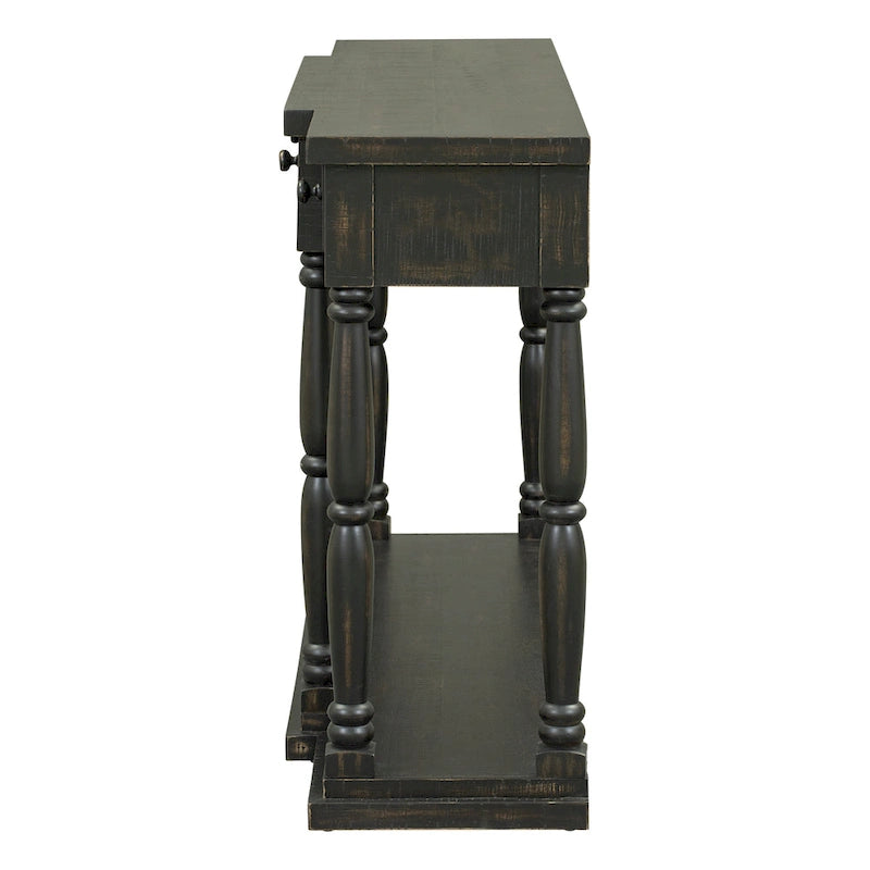 Console 4 tiroirs avec étagère inférieure | Noir vieilli / Bleu marine / Blanc vieilli