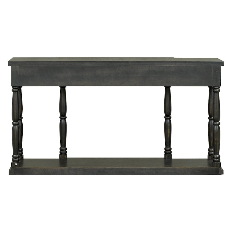 Console 4 tiroirs avec étagère inférieure | Noir vieilli / Bleu marine / Blanc vieilli