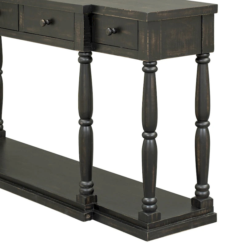 Console 4 tiroirs avec étagère inférieure | Noir vieilli / Bleu marine / Blanc vieilli